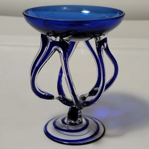Josefina Krosnos Poland Cobalt Blue Handblown Spiral Twist Stretched Glass
